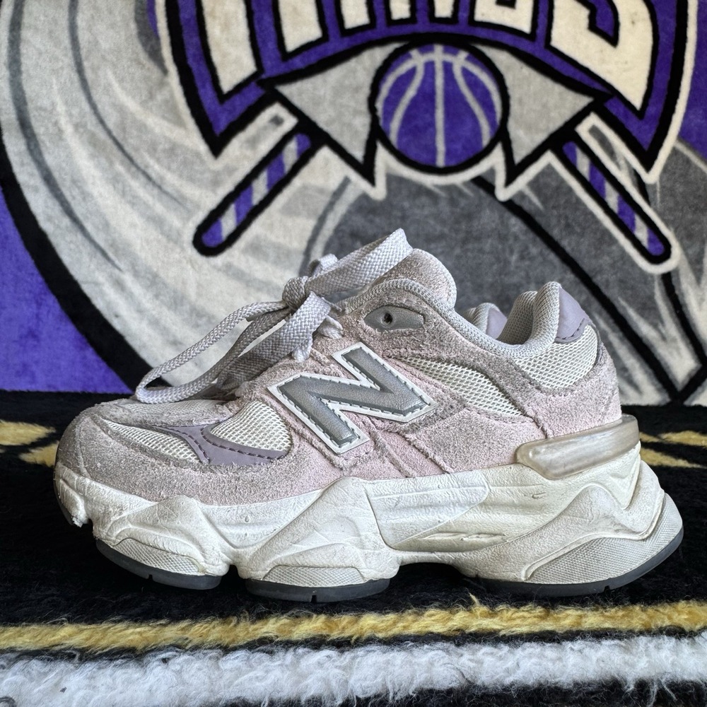 Size 11c - New Balance 9060 Kids Sneaker Pink/White/Gray Suede Mesh PC9060BE
